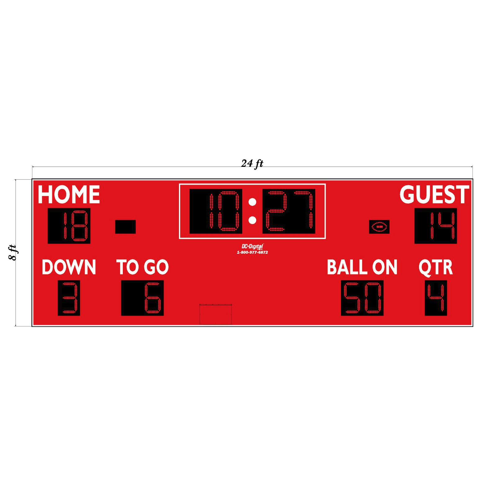 (DC-200-FTBL-24x8) Football-Soccer-Lacrosse LED Wireless Controlled Scoreboard